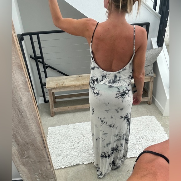 Primi tie dye gray, navy, white bodycon flowy top maxi dress casual beach pool M - Picture 6 of 11